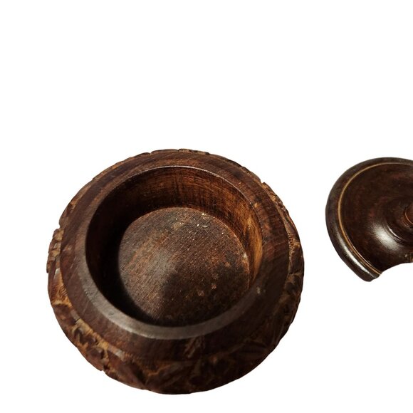 Handmade Vintage Carved Wooden Trinket Box With Lid Floral Design 3.5 Inch Heigh - Picture 8 of 14